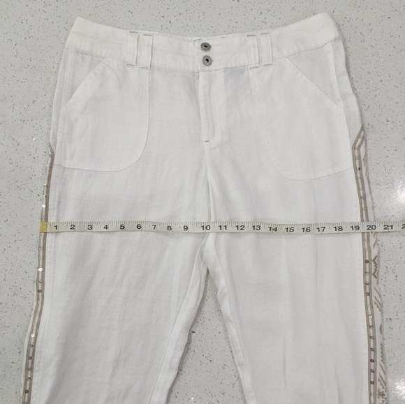 INC International Concepts Woman 100% Linen White Crop Capri Pants Embroidered 8 - Picture 5 of 13